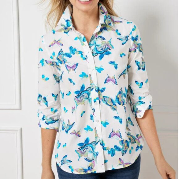 NWT Talbots Cotton Button Up Shirt Exquisite Butterfly Print Size 3X Lightweight - Picture 1 of 10